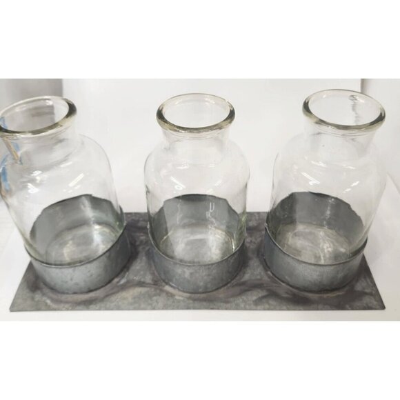 Set of 3 Small 6 inch Glass Vases with Metal Stand for Flowers Home Decor Cente - Picture 3 of 7